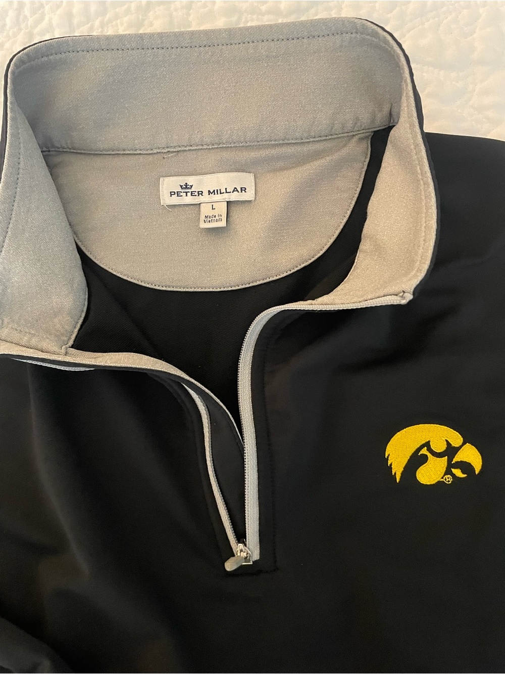 Peter Millar Black Quarter-Zip Sweater with Yellow Logo